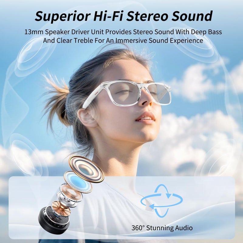 Vitomas Smart Glasses, AI Bluetooth Glasses for Women/Men with 144 Language Instant Translation & Interpretation, Blue Light Filtering Photochromic Transition Lenses, Touch Control and Voice Control - Image 3